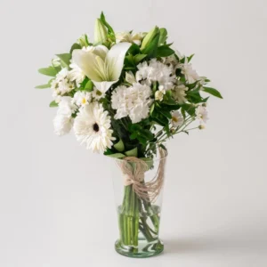 Arranjo de Lírios e Flores do Campo Brancas em Vaso